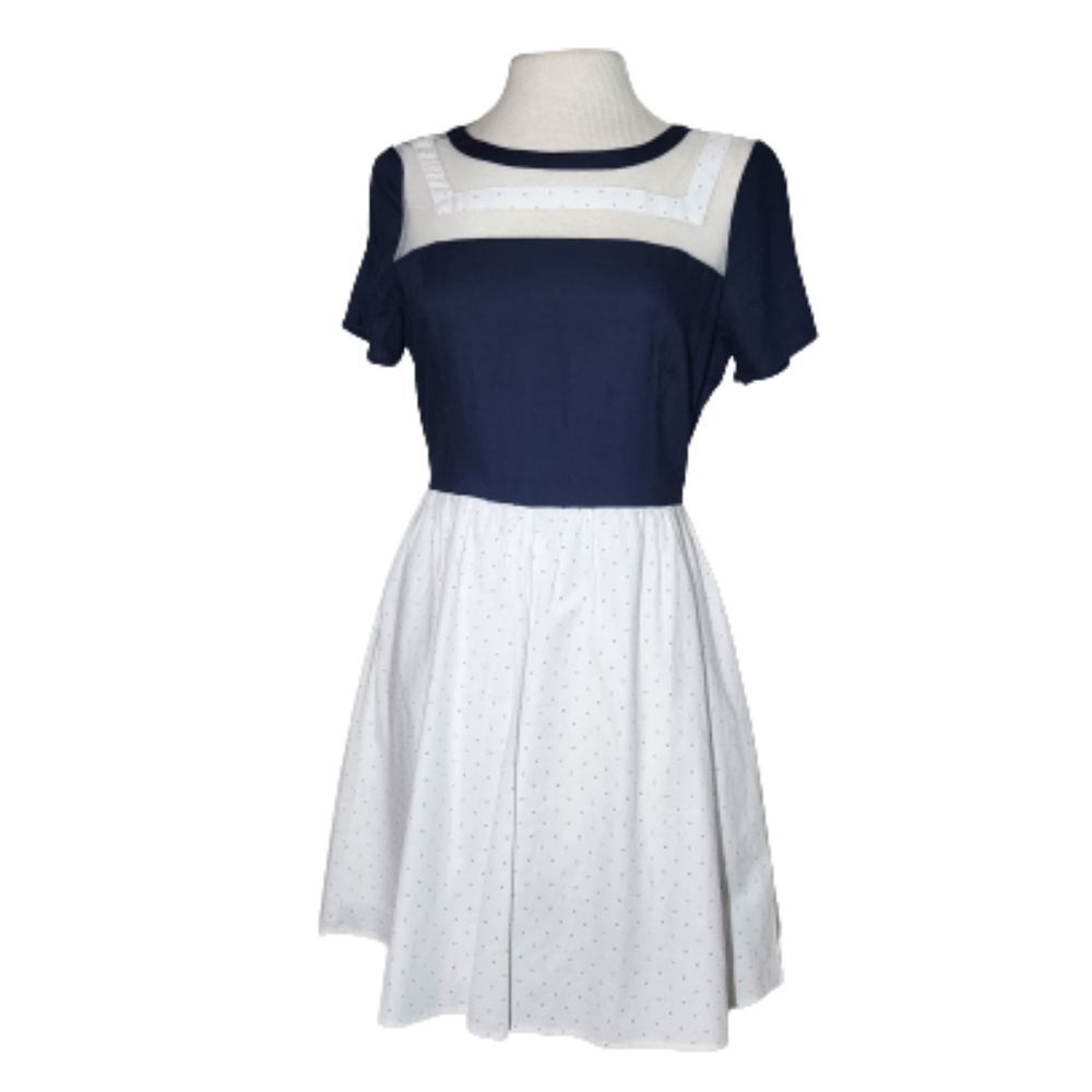 Classic Navy and White Fit-and-Flare Dress